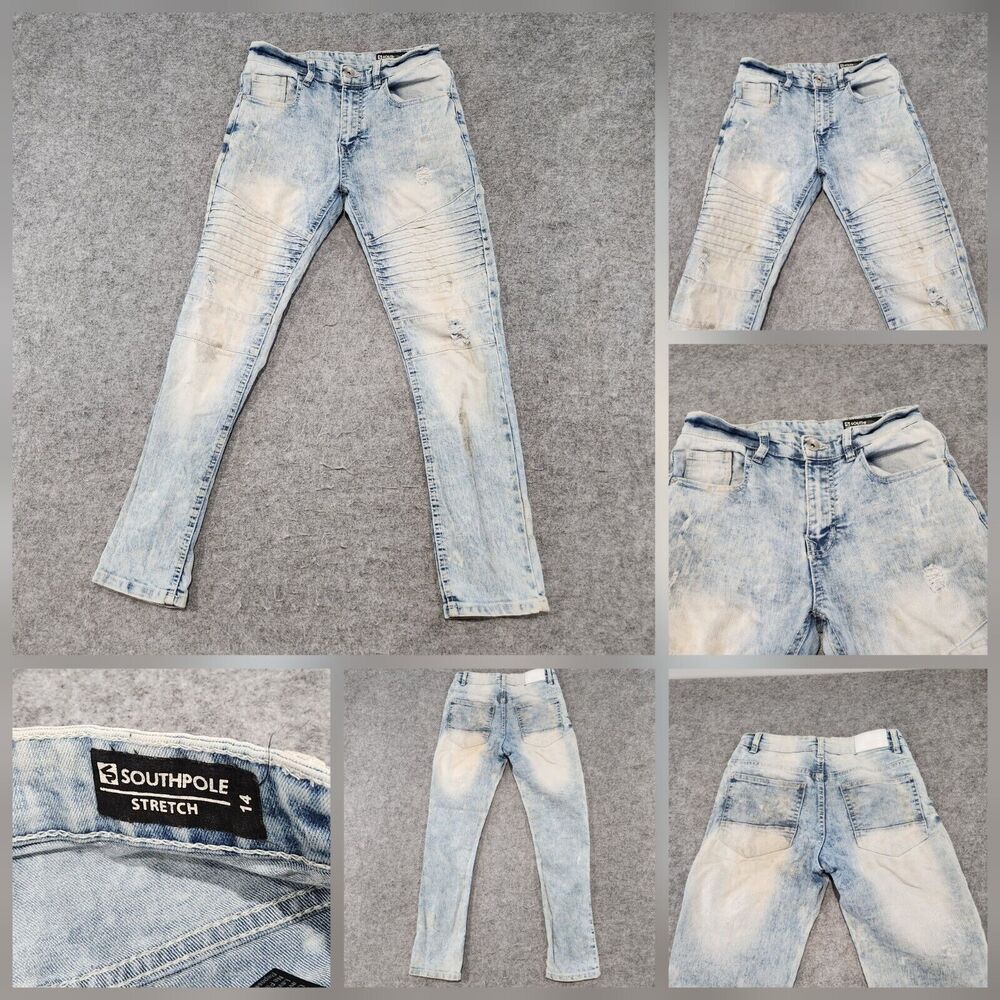 Southpole Womens Size 14 28x27 Stretch Distressed Denim Light Wash Blue Jeans‎